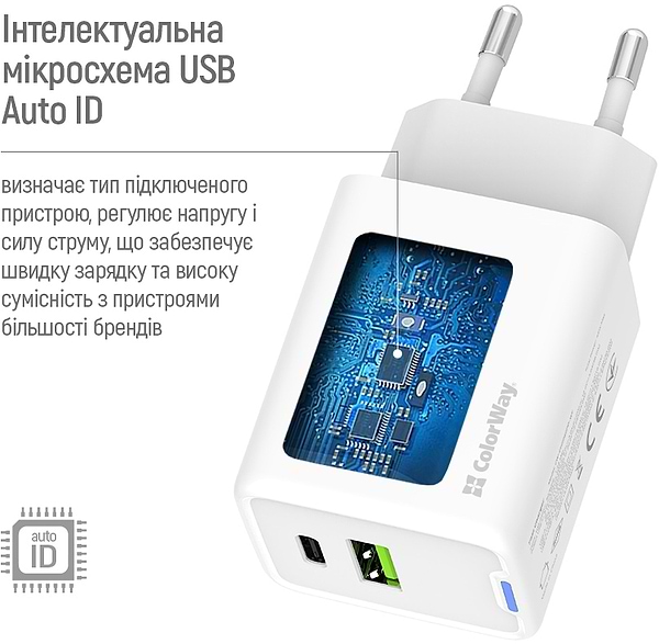 Фото - Мережевий зарядний пристрій Colorway GaN Mini 45W PD Port PPS USB (Type-C PD + USB QC4.0) White (CW-CHS060PD-WT)