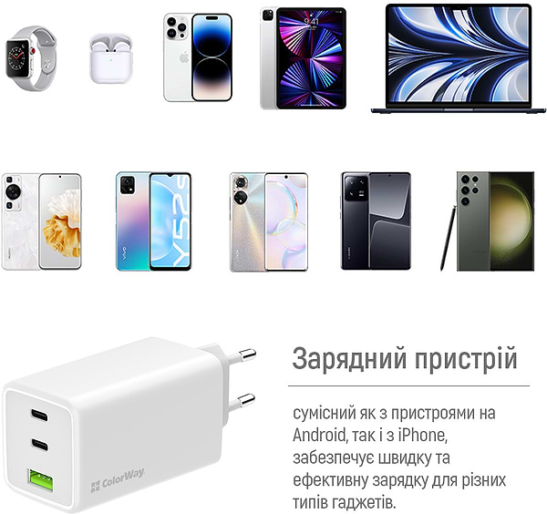 Фото - Мережевий зарядний пристрій Colorway GaN Mini 100W PD Port PPS USB (USB-2C1A) White (CW-CHS061PD-WT)