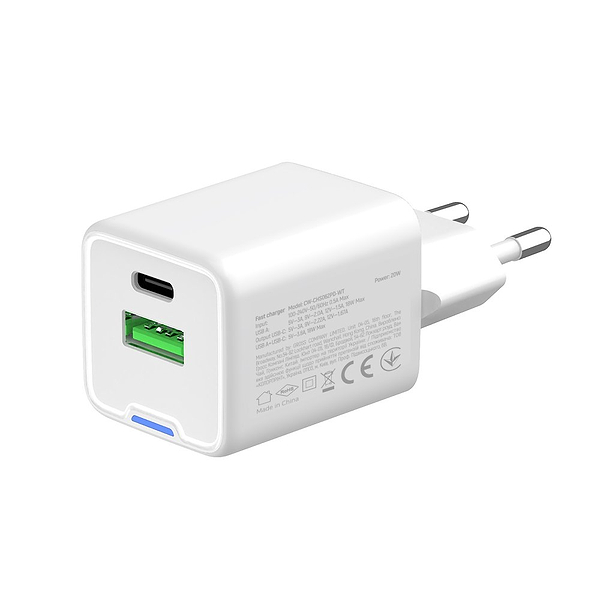 Фото - Сетевое зарядное устройство Colorway GaN Mini 20W PD Port PPS USB Type-C PD + USB QC4.0 (CW-CHS062PD-WT)