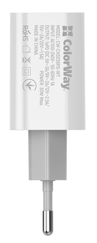 Фото - Сетевое зарядное устройство Colorway Power Delivery Port PPS USB Type-C White (CW-CHS038PD-WT)