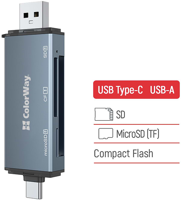 Фото - Кардрідер Colorway USB 2.0/USB-C to CF/SD/MicroSD (CW-CR-01)