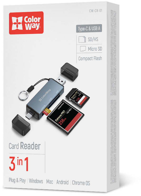 Фото - Кардрідер Colorway USB 2.0/USB-C to CF/SD/MicroSD (CW-CR-01)