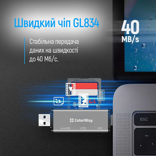 Фото - Кардрідер Colorway USB 2.0/USB-C to CF/SD/MicroSD (CW-CR-01)
