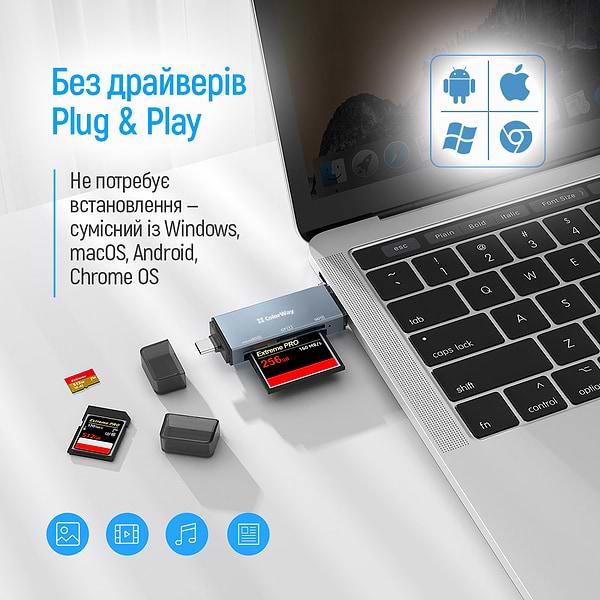 Фото - Кардрідер Colorway USB 2.0/USB-C to CF/SD/MicroSD (CW-CR-01)