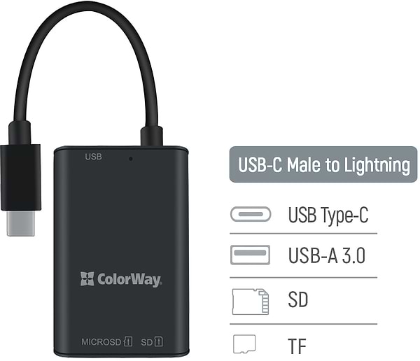 Фото - Кардридер Colorway USB-C to USB 3.0/SD/MicroSD (CW-CR-02)