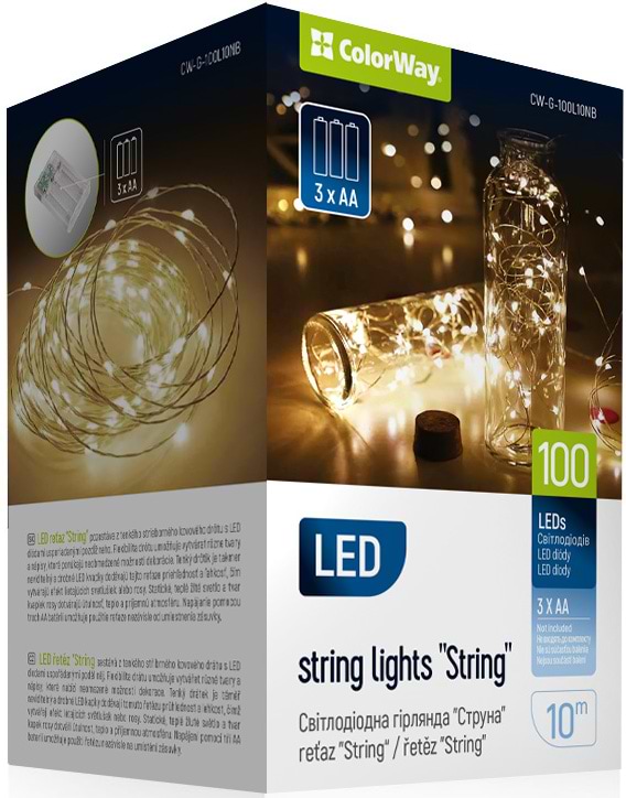 Гірлянда лінійна Colorway LED 100 10м теплий колір 3AA Battery (CW-G-100L10NB)