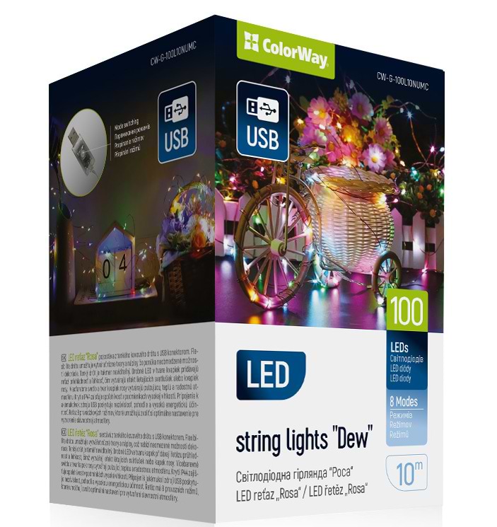 Гірлянда лінійна Colorway LED 100 10м різнокольорова USB (CW-G-100L10NUMC) - Фото 1