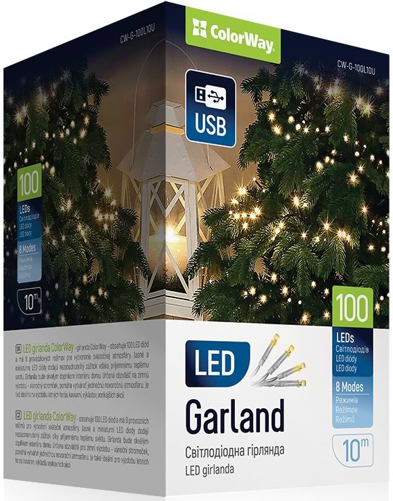 Гирлянда линейная Colorway LED 100 10м (8 функций) теплый USB (CW-G-100L10U) - Фото 1