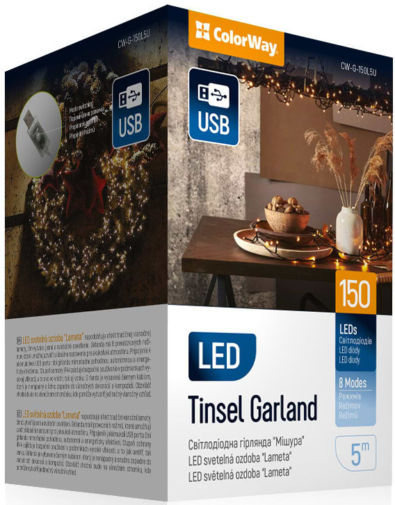 Мішура-гірлянда Colorway LED 150 5м теплий колір USB (CW-G-150L5U) - Фото 1
