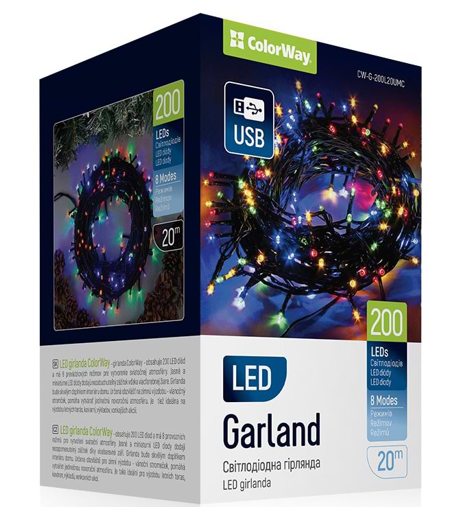 Гірлянда лінійна Colorway LED 200 20м кольорова USB (CW-G-200L20UMC) - Фото 1