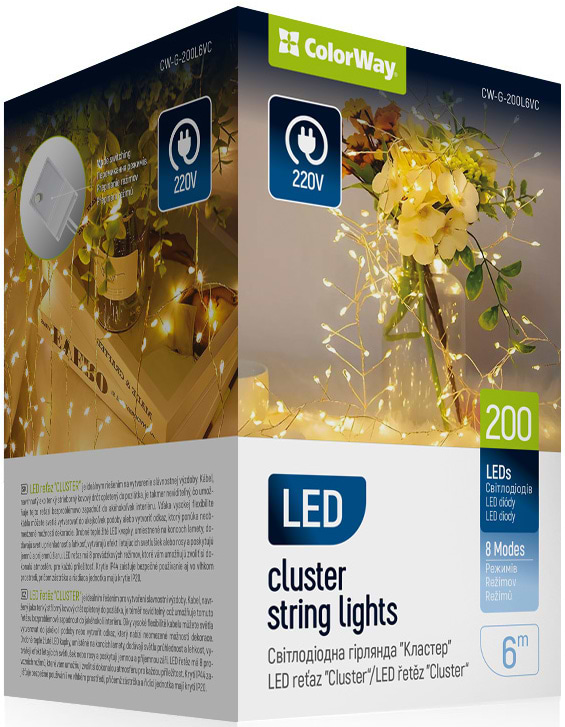 Мішура-гірлянда Colorway LED 200 6м теплий колір 220V (CW-G-200L6VC) - Фото 1