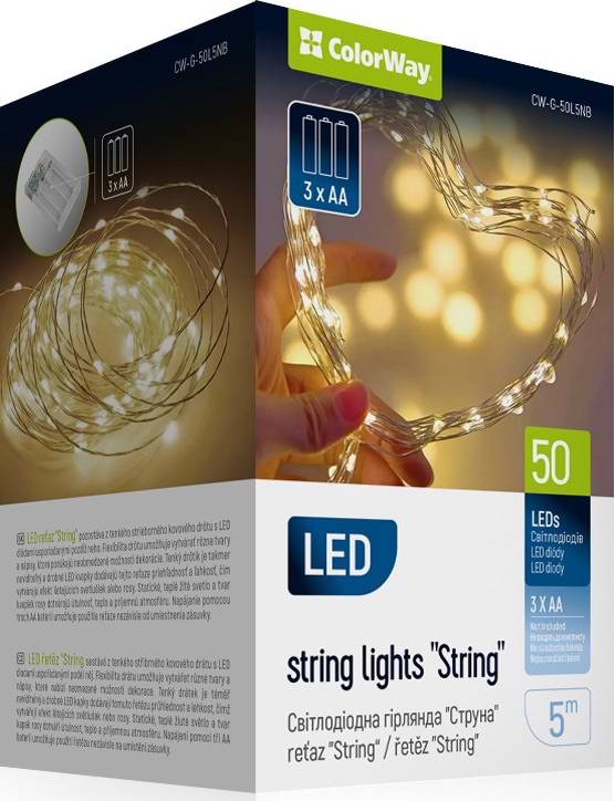 Гірлянда лінійна Colorway LED 50 5м теплий колір 3AA Battery (CW-G-50L5NB) - Фото 1