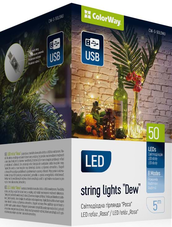 Гірлянда лінійна Colorway LED 50 5м теплий колір USB (CW-G-50L5NU)