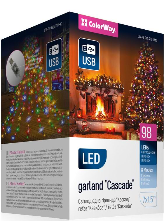 Фото - Гирлянда каскад Colorway LED 98 7x1.5м разноцветная USB (CW-G-98L71CUMC)