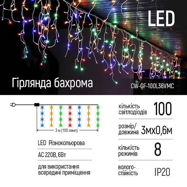 Фото - Гирлянда линейная Colorway 3мx0.6 м 100Led IP20 (CW-GF-100L36VMC)