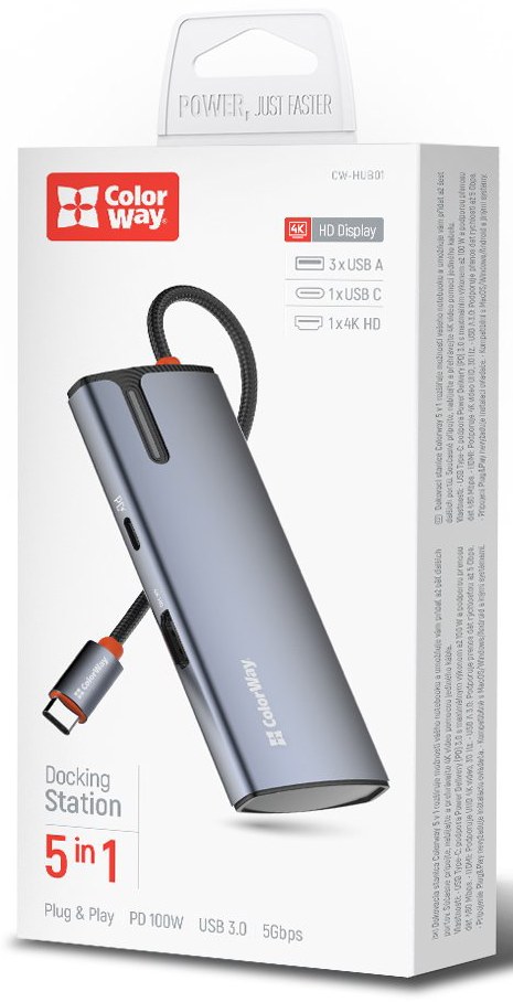 Фото - Хаб USB Colorway USB-C 5-в-1 Type C PD 100W/USB3.0х3/HDMI 4К (CW-HUB01)