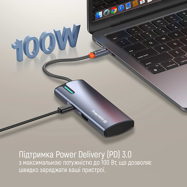 Фото - Хаб USB Colorway USB-C 5-в-1 Type C PD 100W/USB3.0х3/HDMI 4К (CW-HUB01)