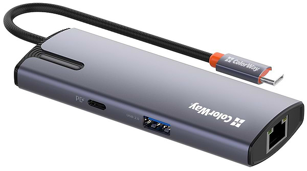 Фото - Хаб USB Colorway USB-C 6-в-1 Type C PD 100W/USB3.0х3/USB2.0/RJ45 (CW-HUB03)