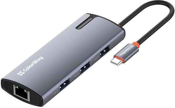 Фото - Хаб USB Colorway USB-C 6-в-1 Type C PD 100W/USB3.0х3/USB2.0/RJ45 (CW-HUB03)