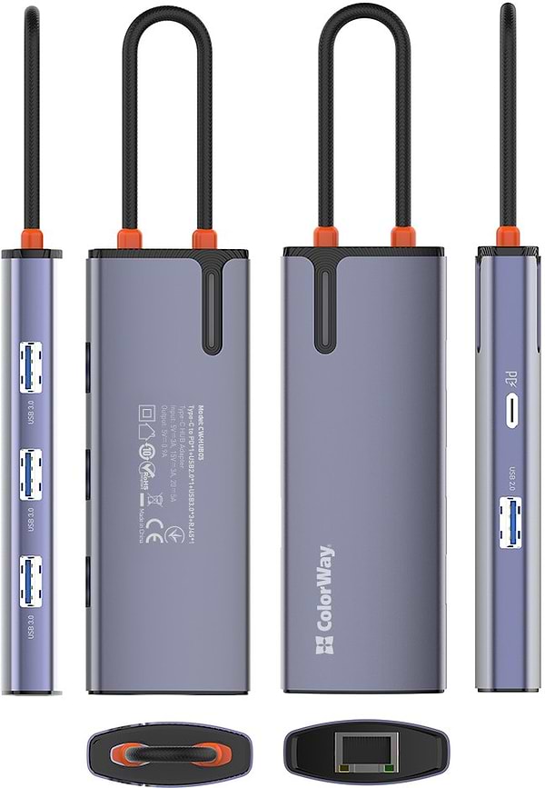Фото - Хаб USB Colorway USB-C 6-в-1 Type C PD 100W/USB3.0х3/USB2.0/RJ45 (CW-HUB03)