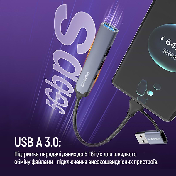 Фото - Хаб USB Colorway USB-A/USB-C 4-в-1 USB2.0х2/USB3.0/USB-C2.0 (CW-HUB06)