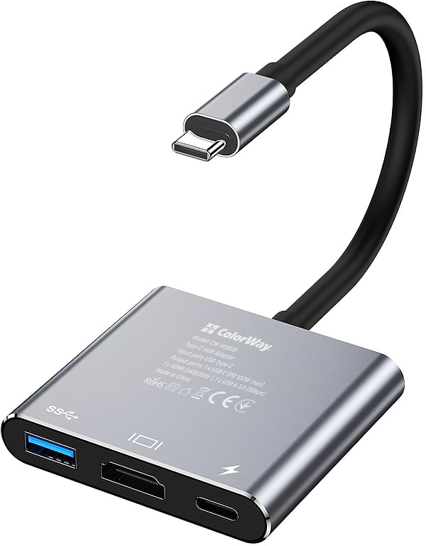 Фото - Хаб USB Colorway USB-C 3-в-1 Type C PD 100W/USB3.0/HDMI 4К (CW-HUB08)