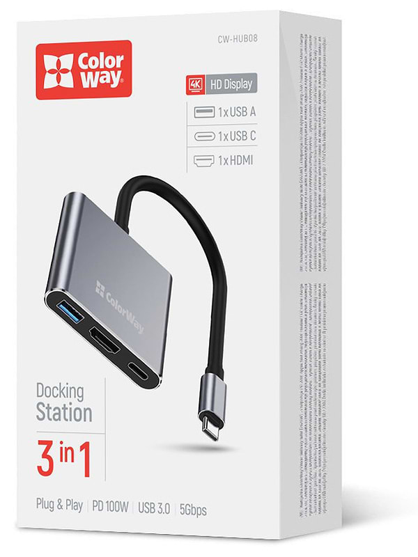 Фото - Хаб USB Colorway USB-C 3-в-1 Type C PD 100W/USB3.0/HDMI 4К (CW-HUB08)