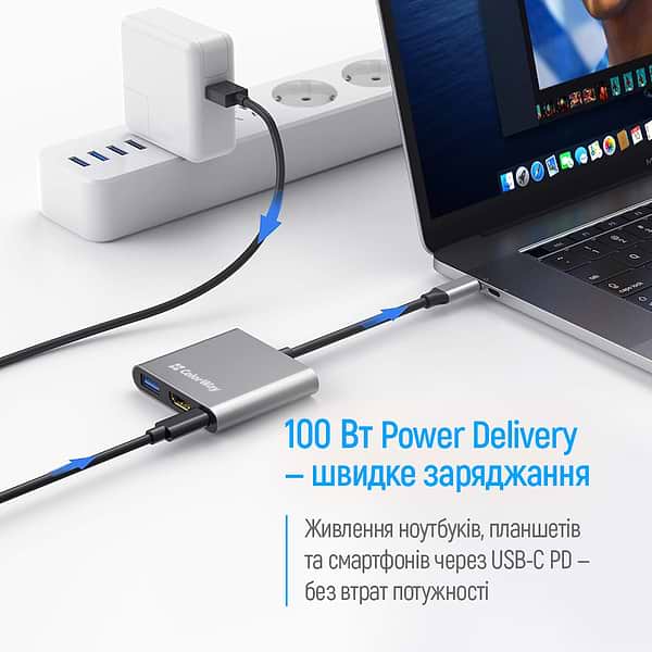 Фото - Хаб USB Colorway USB-C 3-в-1 Type C PD 100W/USB3.0/HDMI 4К (CW-HUB08)