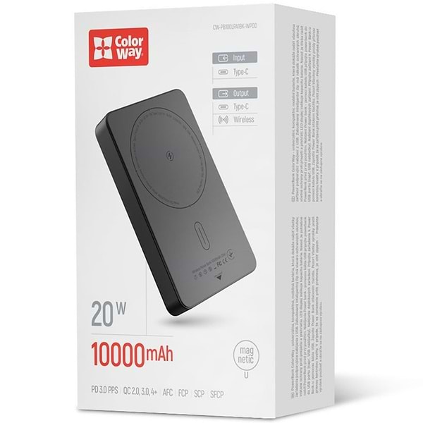 Фото - Батарея мобільна Colorway Power Bank 10 000 mAh 15W MagSafe USB-C PD 20W Black (CW-PB100LPA1BK-WPDD)