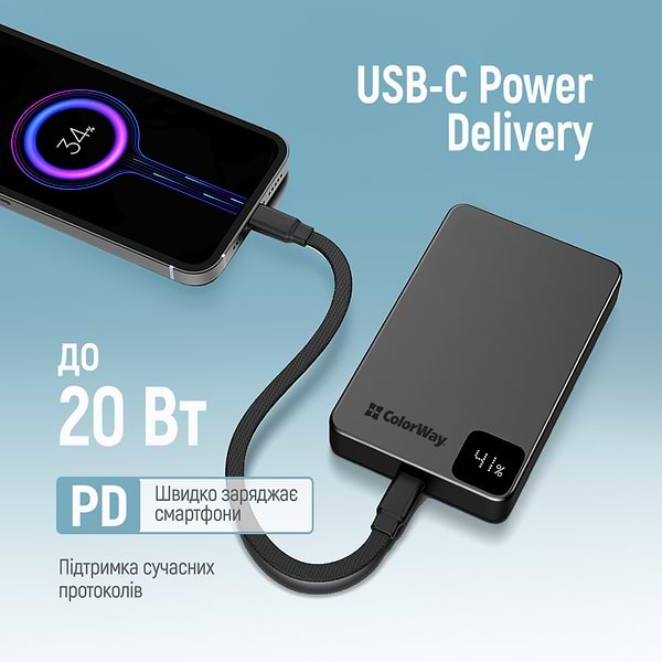 Фото - Батарея мобільна Colorway Power Bank 10 000 mAh 15W MagSafe USB-C PD 20W Black (CW-PB100LPA1BK-WPDD)