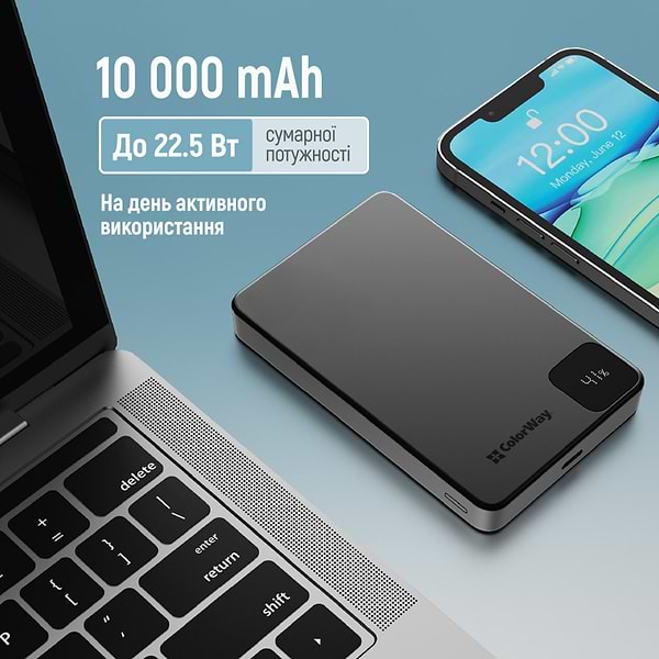 Фото - Батарея мобільна Colorway Power Bank 10 000 mAh 15W MagSafe USB-C PD 20W Black (CW-PB100LPA1BK-WPDD)