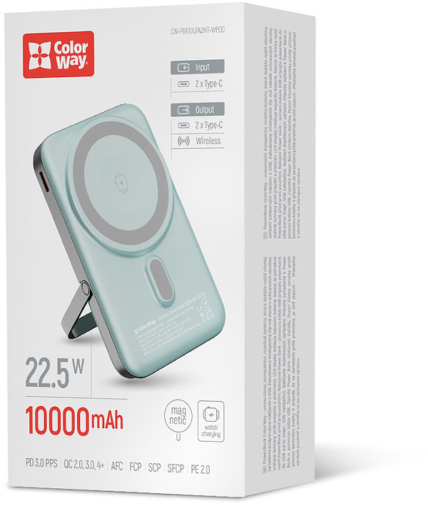 Фото - Батарея мобільна Colorway Power Bank 10 000 mAh 15W MagSafe & Watch Wireless Aquamarine USB-C PD 22.5W (CW-PB100LPA2MT-WPDD)
