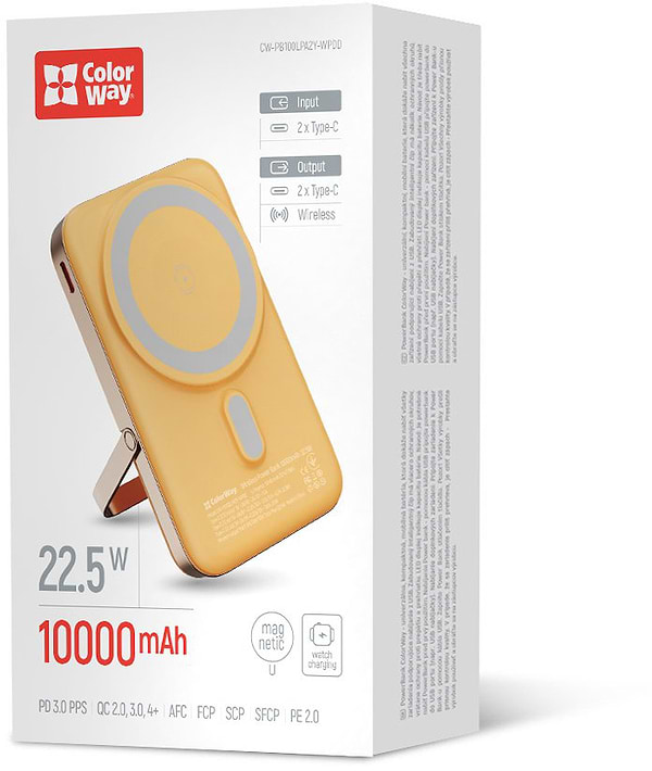 Фото - Батарея мобільна Colorway Power Bank 10 000 mAh 15W MagSafe & Watch Wireless Amber USB-C PD 22.5W (CW-PB100LPA2Y-WPDD)