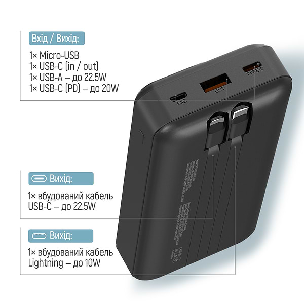 Фото - Батарея мобільна Colorway Power Bank 20000 mAh Optimal Power USB QC3.0 + USB-C PD22.5W Black (CW-PB200LPB5BK-PDD)