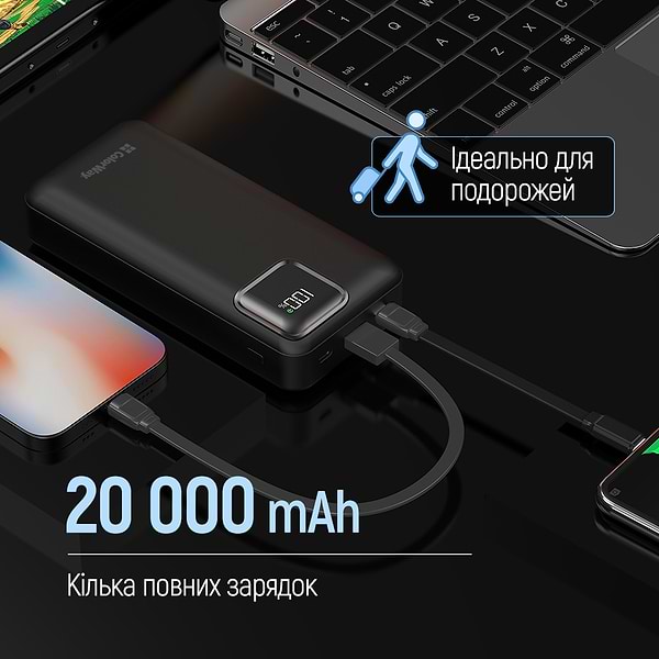 Фото - Батарея мобільна Colorway Power Bank 20000 mAh Optimal Power USB QC3.0 + USB-C PD22.5W Black (CW-PB200LPB5BK-PDD)