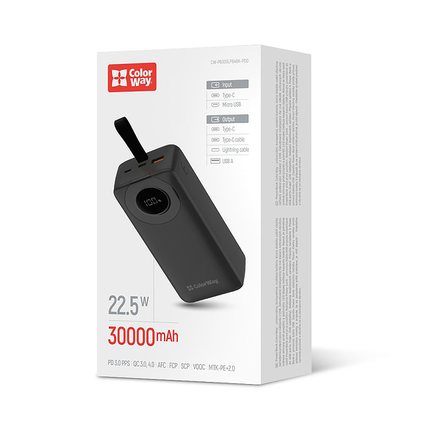 Фото - Батарея мобільна Colorway 30000 mAh EnergyPlus Black (CW-PB300LPB4BK-PDD)