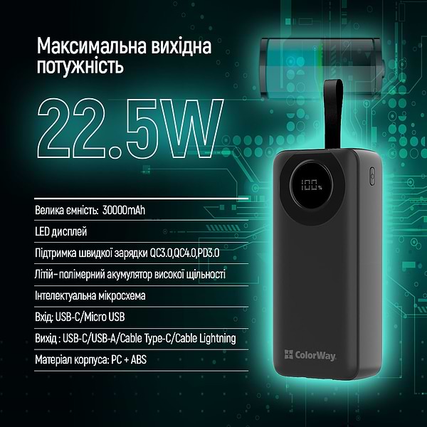 Фото - Батарея мобільна Colorway 30000 mAh EnergyPlus Black (CW-PB300LPB4BK-PDD)