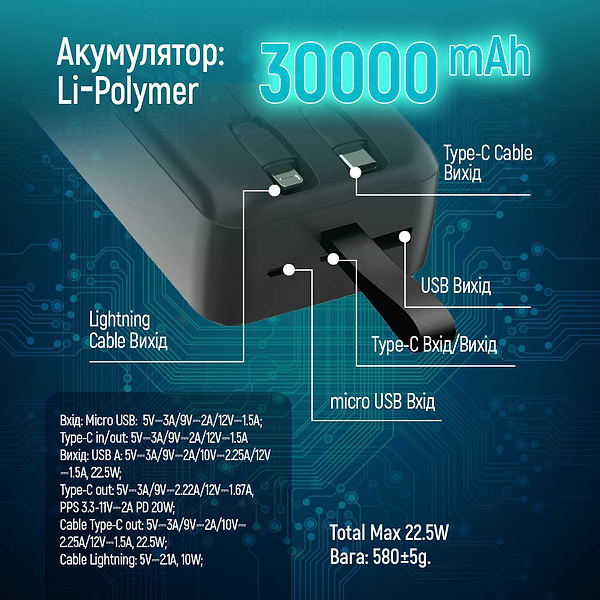 Фото - Батарея мобільна Colorway 30000 mAh EnergyPlus Black (CW-PB300LPB4BK-PDD)