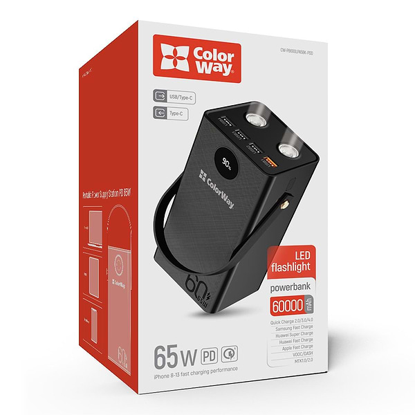 Фото - Батарея мобильная Colorway Powerful Power Delivery 60 000 mAh 65W Black (CW-PB600LPA5BK-PDD)