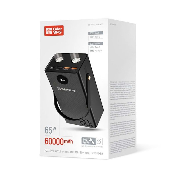 Фото - Батарея мобильная Colorway Powerful Power Delivery 60 000 mAh 65W Black (CW-PB600LPA5BK-PDD)