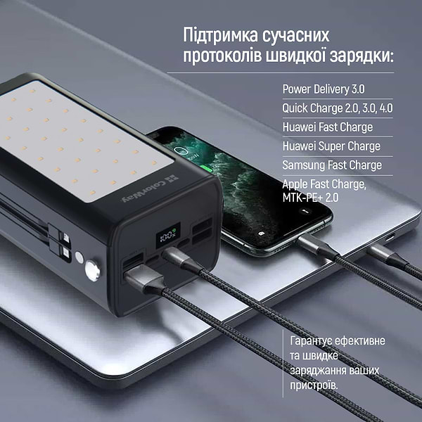 Фото - Батарея мобільна Colorway 80000 mAh LCD/Lamp USB QC3.0 + USB-C Power Delivery 22.5W Black (CW-PB800LPA8BK-PDD)