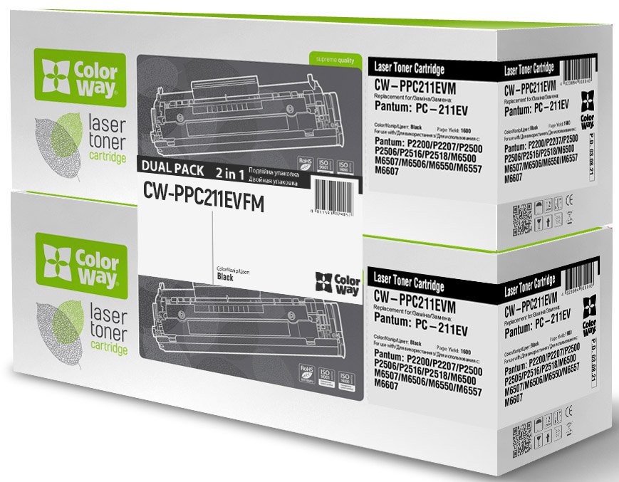 Картридж для лазерных принтеров/МФУ Colorway Pantum (PC-211EV) P2200/2207/2506/M6500/M6607 DUAL PACK (CW-PPC211EVFM)