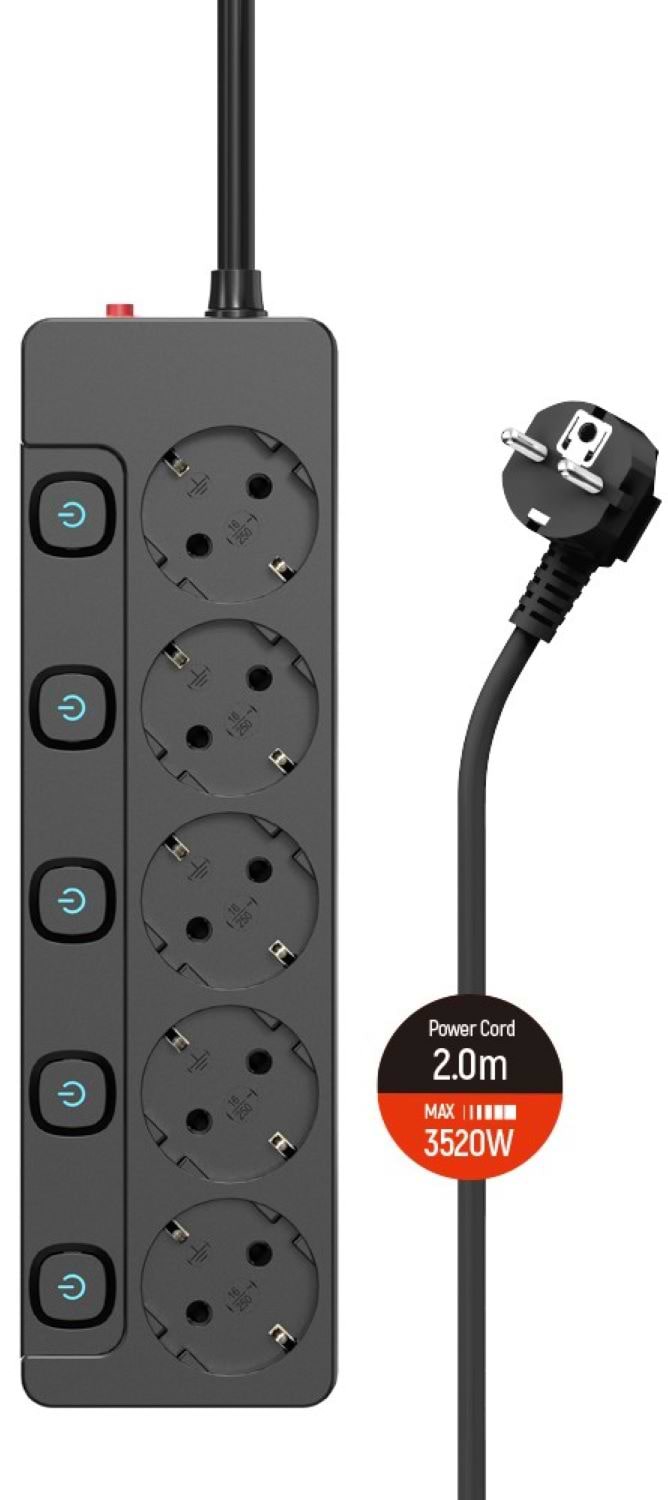 Сетевой фильтр Colorway 5 р 2 м Black (CW-PSEA52SBK) - Фото 1