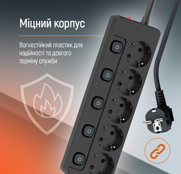 Фото - Мережевий фільтр Colorway 5 р 2 м Black (CW-PSEA52SBK)