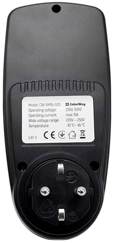 Фото - Уценка - Вольтметр Colorway для розетки (16A/3680W) Black (CW-VM16-02D)