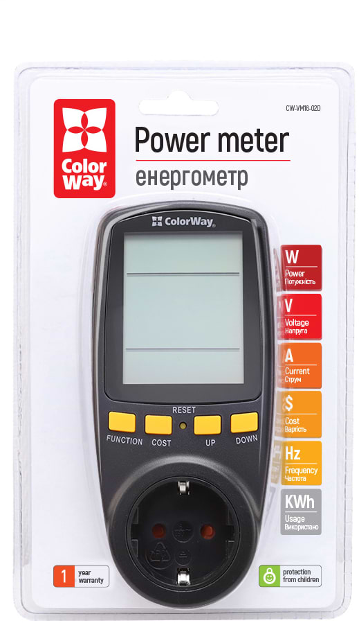 Фото - Уценка - Вольтметр Colorway для розетки (16A/3680W) Black (CW-VM16-02D)