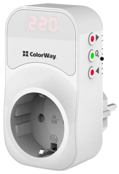 Фото - Автомат защиты от всплесков напряжения Colorway 16A/3680W 150V-210V/230V-280V DS1 White (CW-VR16-01D)