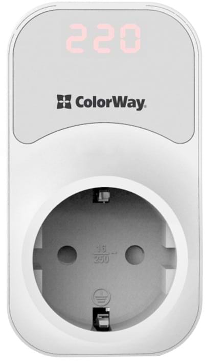 Фото - Автомат защиты от всплесков напряжения Colorway 16A/3680W 150V-210V/230V-280V DS1 White (CW-VR16-01D)