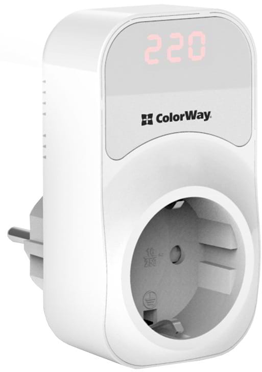 Фото - Автомат защиты от всплесков напряжения Colorway 16A/3680W 150V-210V/230V-280V DS1 White (CW-VR16-01D)