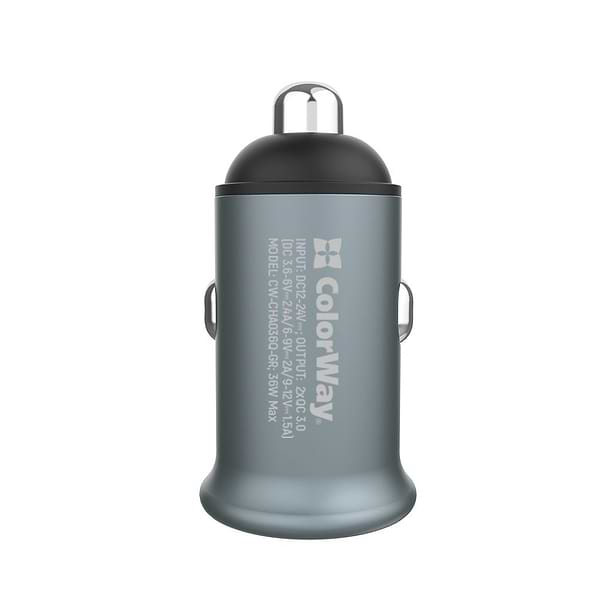 Фото - Автомобильное зарядное устройство Colorway 2xUSB Quick Charge 3.0 36W Gray (CW-CHA036Q-GR)